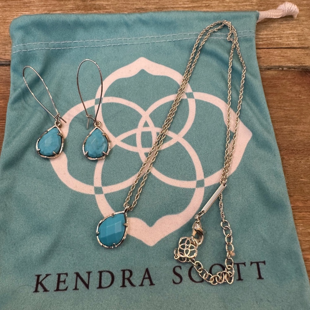 Kendra Scott Kiri Teardrop Necklace + Kendra Scott Aqua Dee Teardrop Earrings